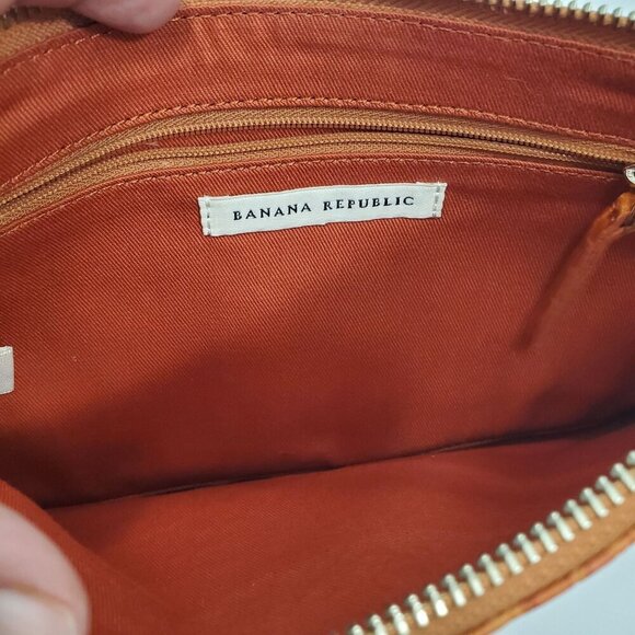 Banana Republic Y2K Orange Croc Embossed 100% Cow Leather Small Shoulder Bag - Picture 4 of 5